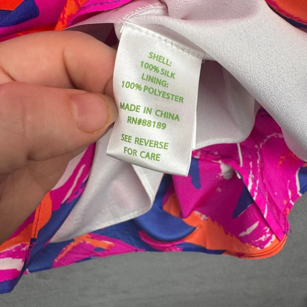 Lilly Pulitzer Silk Flamingo Print Shift Dress Pink Orange Navy Blue XS - Picture 7 of 8